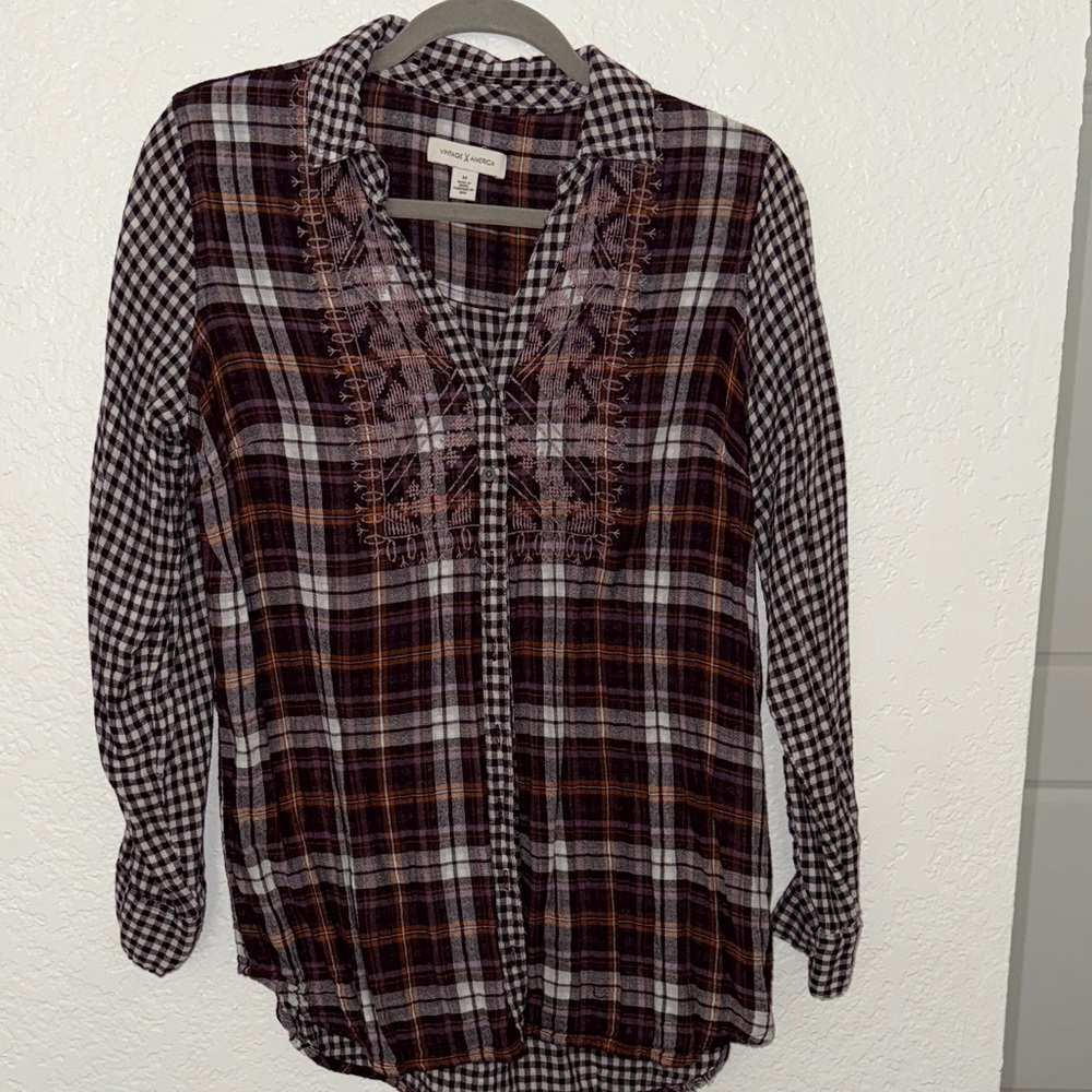 Vintage America Multicolor Plaid Shirt with tie in back